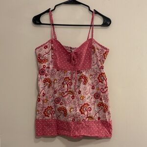 Y2K VTG Girly Paisley Pink Polka Dot 100% Cotton Babydoll Tank